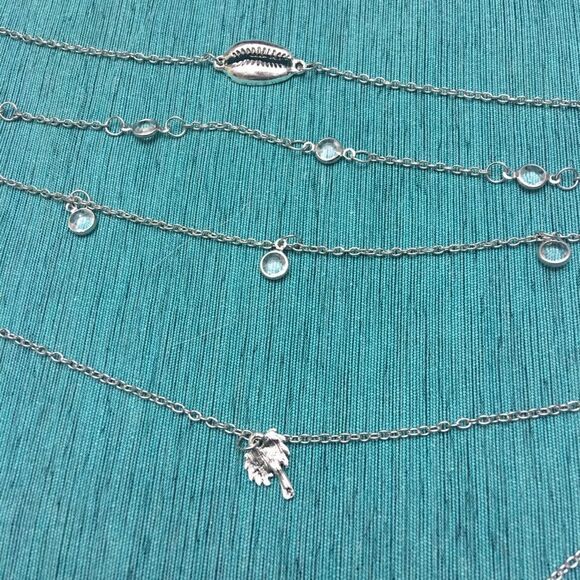 6 Layer Boho Gypsy Beach Silver Mermaid Necklace - Picture 6 of 6